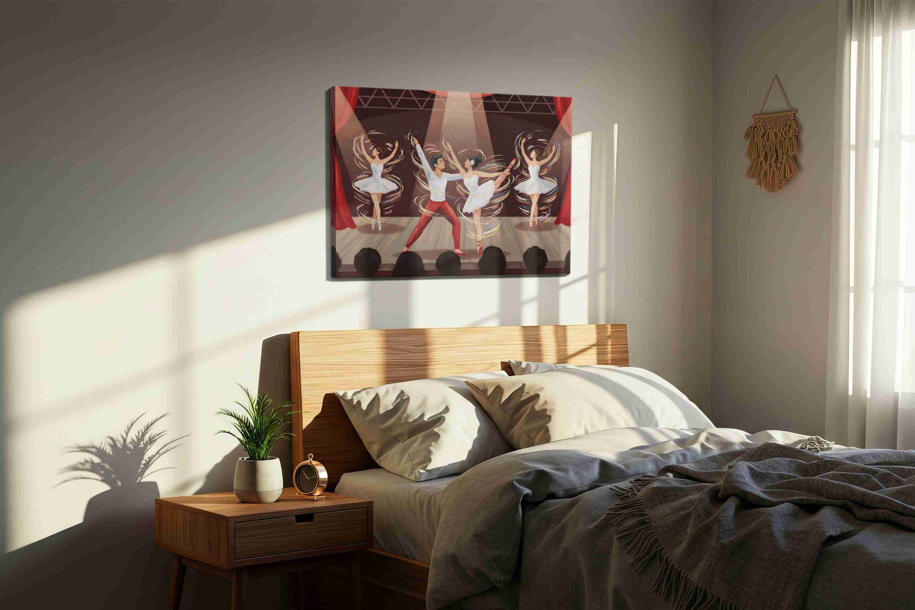 Whirling Ballet Dreams dancing canvas print, displayed in a bedroom