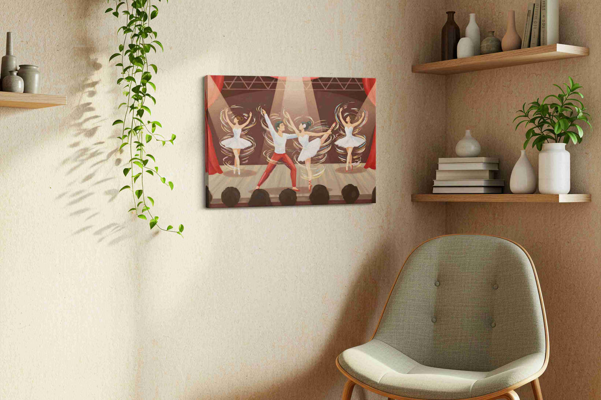Whirling Ballet Dreams dancing canvas print, displayed in a living room