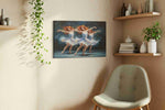 Whirlwind Ballerinas dancing canvas print, displayed in a living room