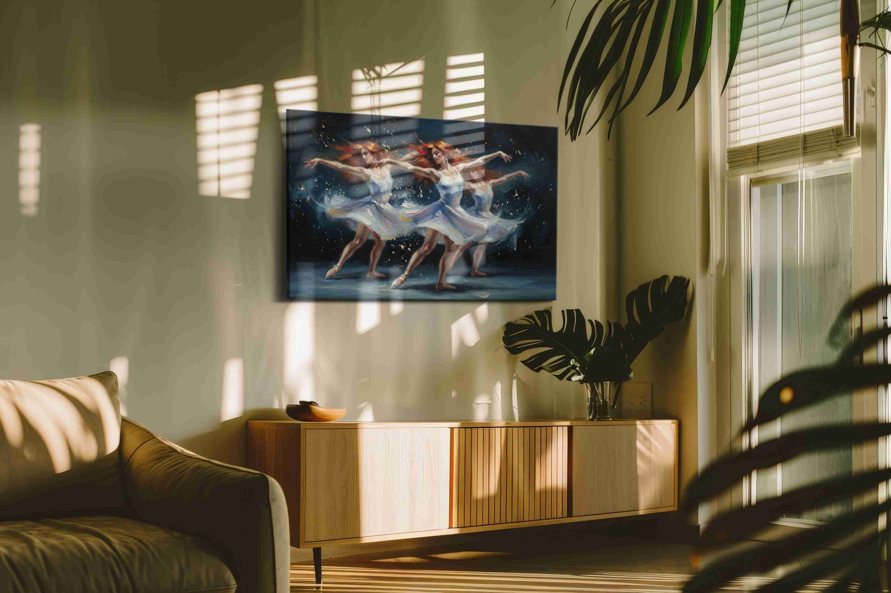 Whirlwind Ballerinas dancing canvas print, on wall, lifestyle preview