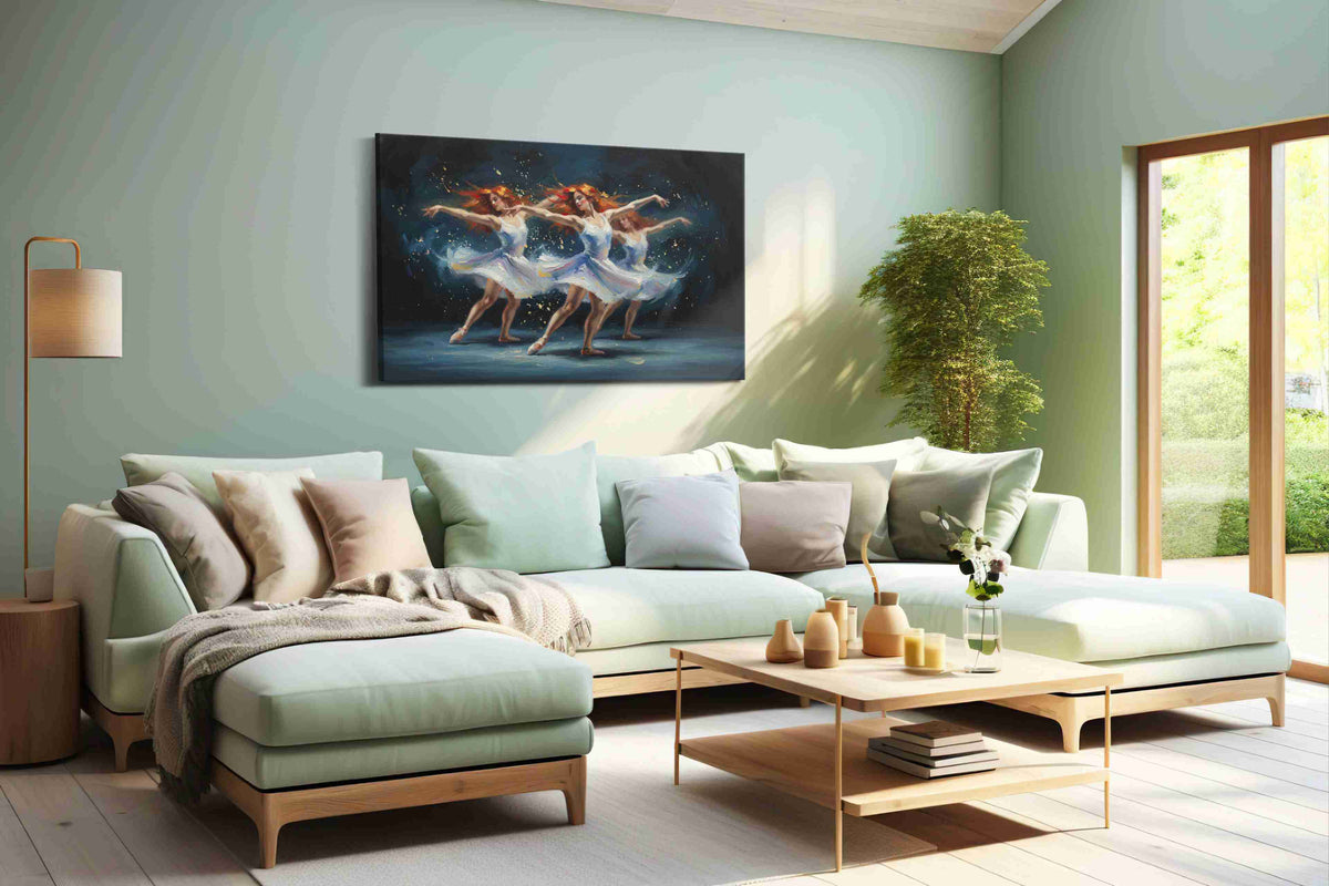 Whirlwind Ballerinas dancing canvas print, hanging on wall