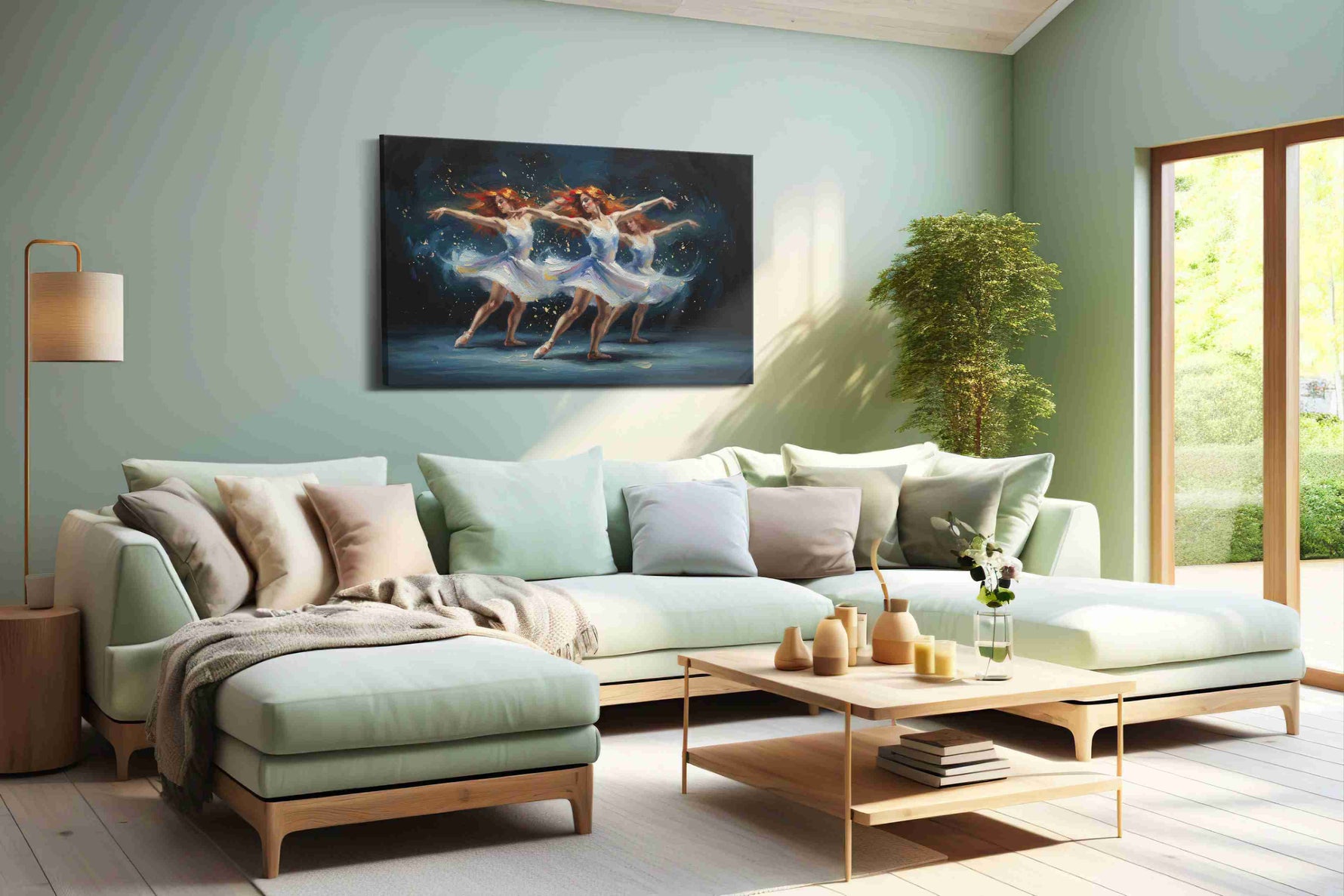 Whirlwind Ballerinas dancing canvas print, hanging on wall