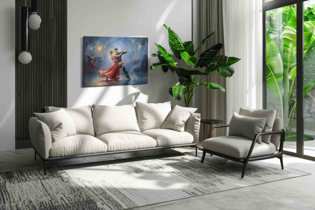 Whirlwind Tango Passion dancing canvas print in a modern interior mockup