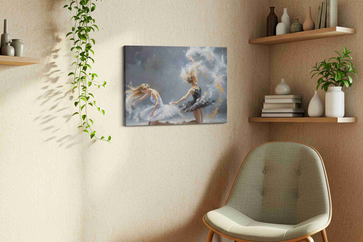 Whispers of the Dance dancing canvas print, displayed in a living room