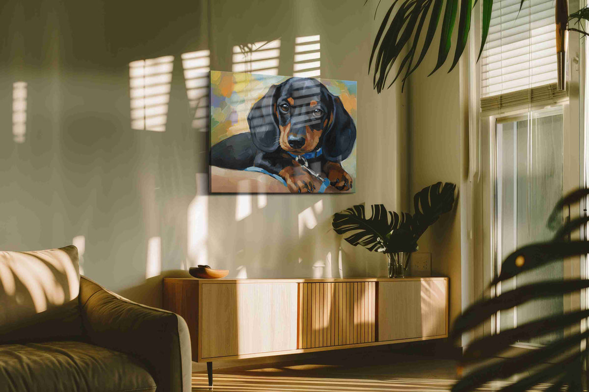 Dachshund Dreams dogs canvas print in a contemporary interior mockup