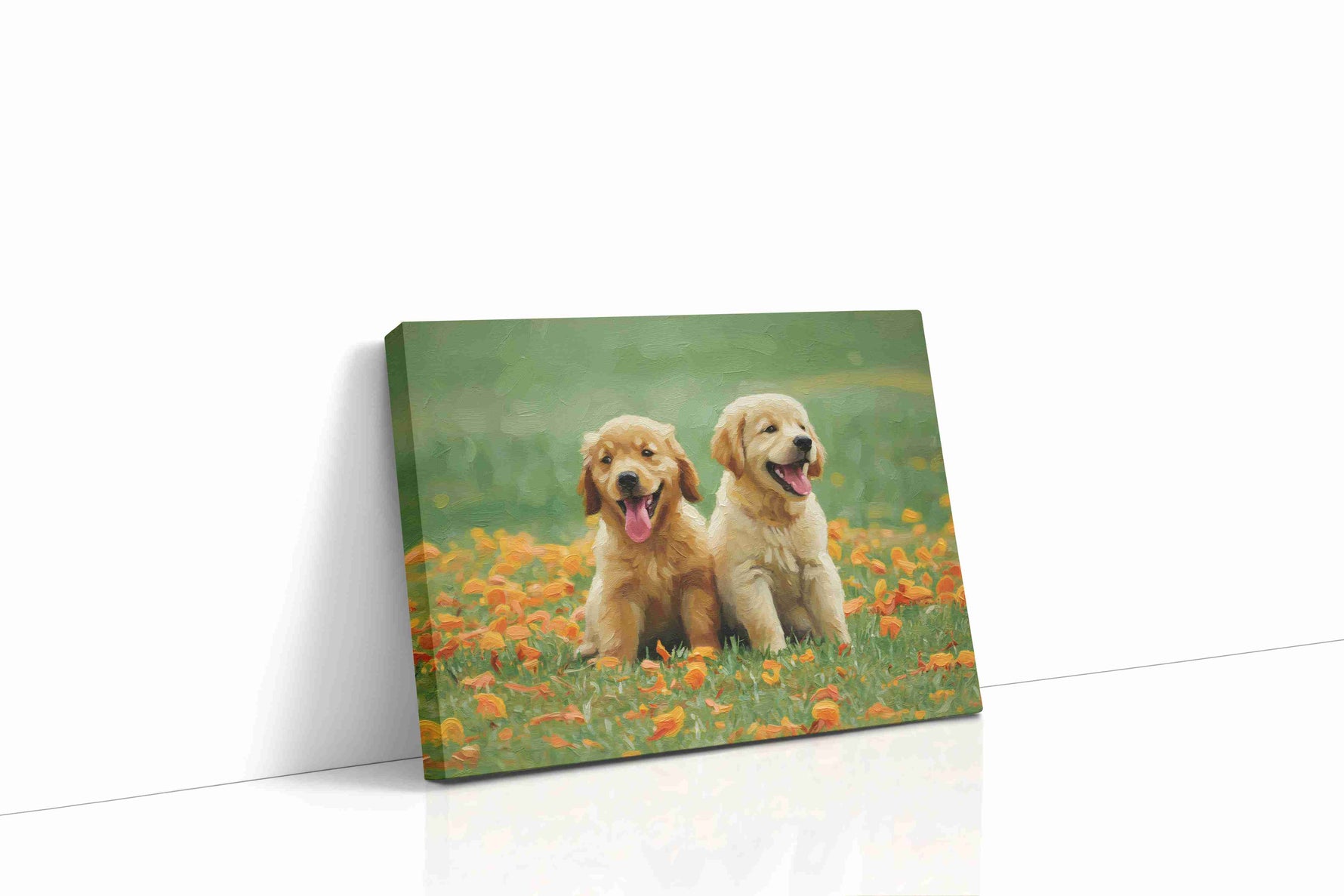 Golden Joy in Blossom dogs canvas print gallery-wrapped landscape canvas studio shot