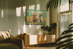Golden Joy in Blossom dogs canvas print in a contemporary interior mockup