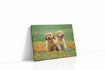 Golden Joy in Blossom dogs canvas print, gallery-wrapped, ready to hang