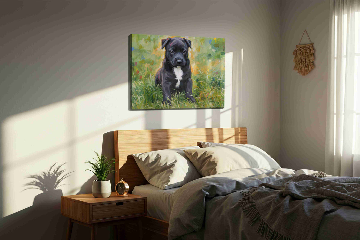 Innocence in the Meadow – dogs canvas wall art, gallery-wrapped, ready to hang