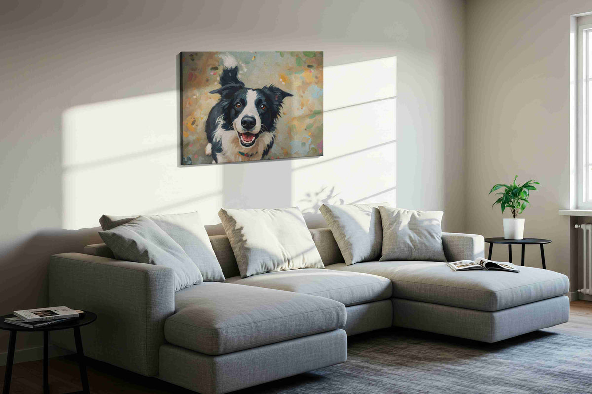 Joyful Paws in Motion dogs canvas print in a living room scene