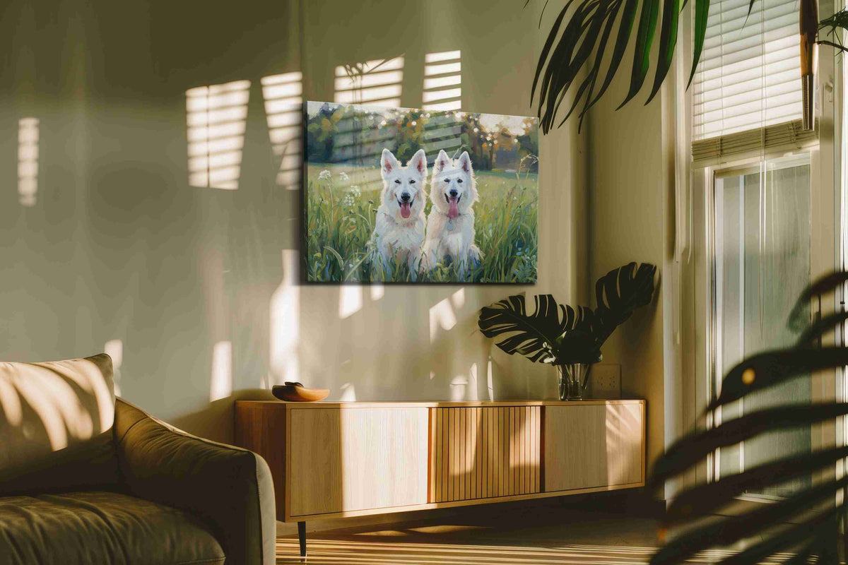 Whimsical Canine Companions dogs canvas print, hanging on wall
