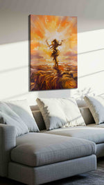 Dancing in the Sunrise landscape canvas print, displayed in a living room