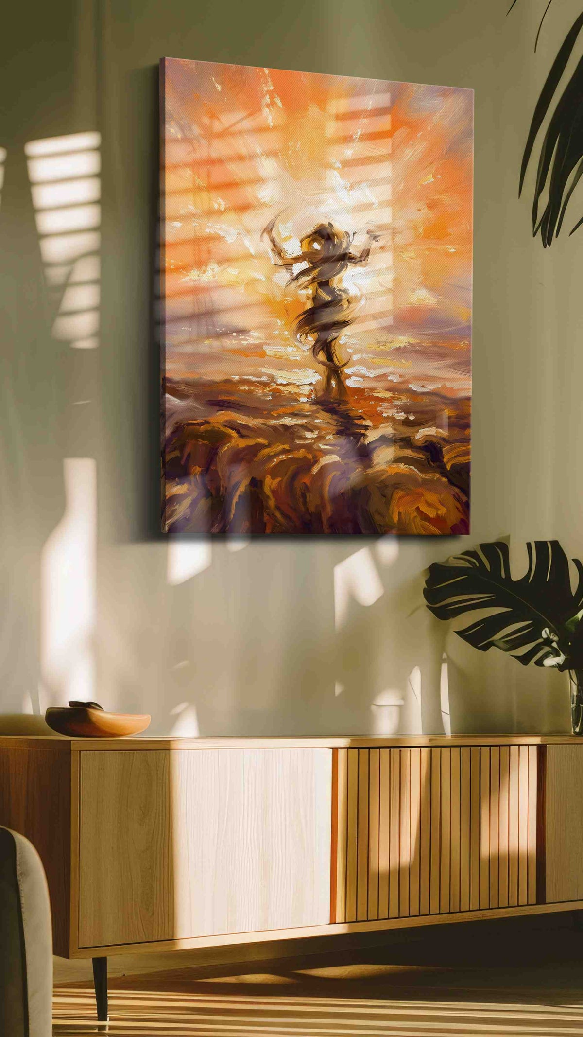 Dancing in the Sunrise landscape canvas print in a contemporary interior mockup