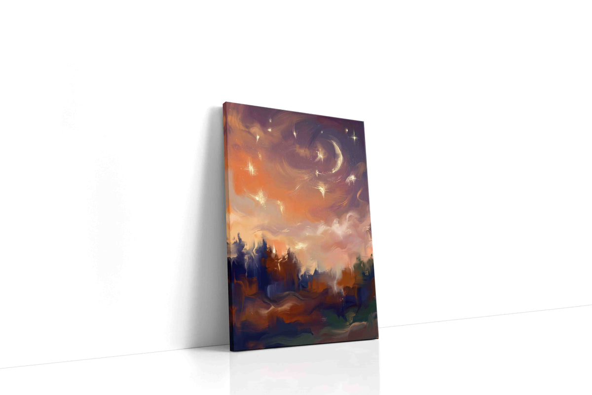 Whispers of the Cosmic Forest landscape canvas print gallery-wrapped portrait canvas studio shot