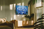 Azure Symphony floral canvas print in a contemporary interior mockup