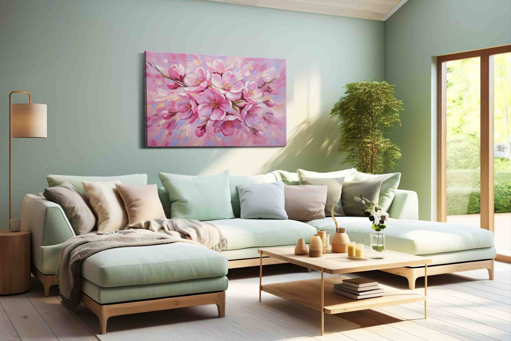 Blossom Serenade floral canvas print, hanging on wall