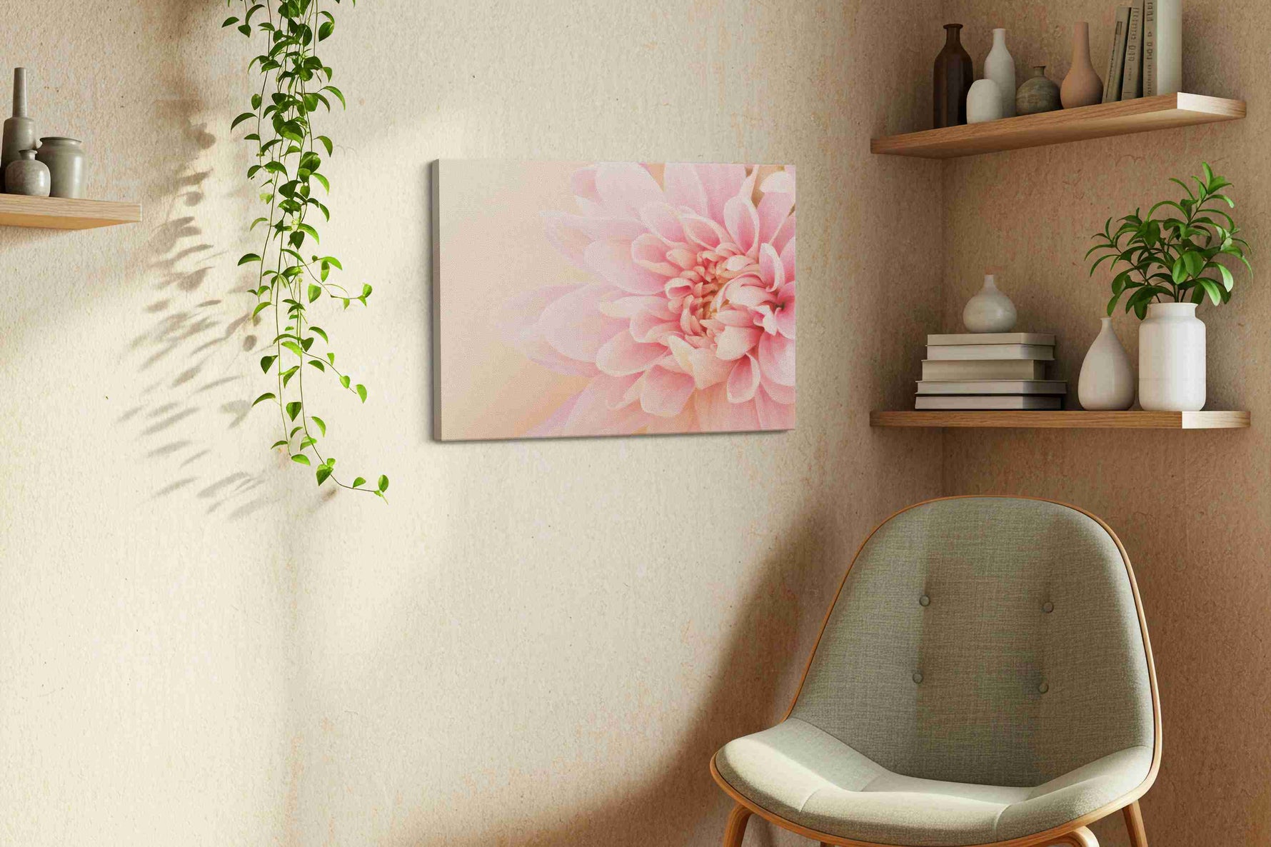 Blossom of Serenity floral canvas print in a living room scene