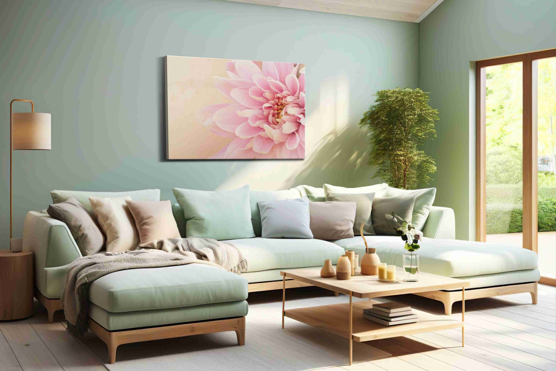 Blossom's Whispers floral canvas print, hanging on wall