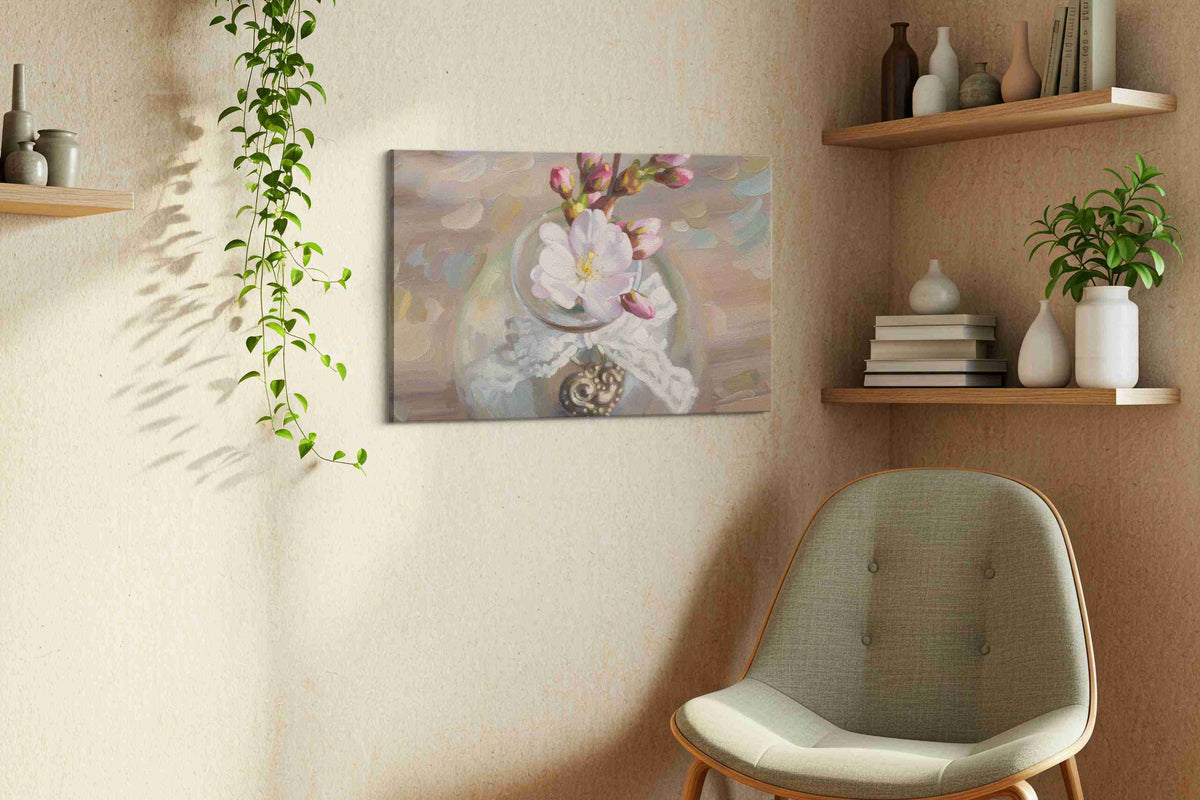 Blossoms in Glass Serenity – floral canvas wall art, gallery-wrapped, ready to hang