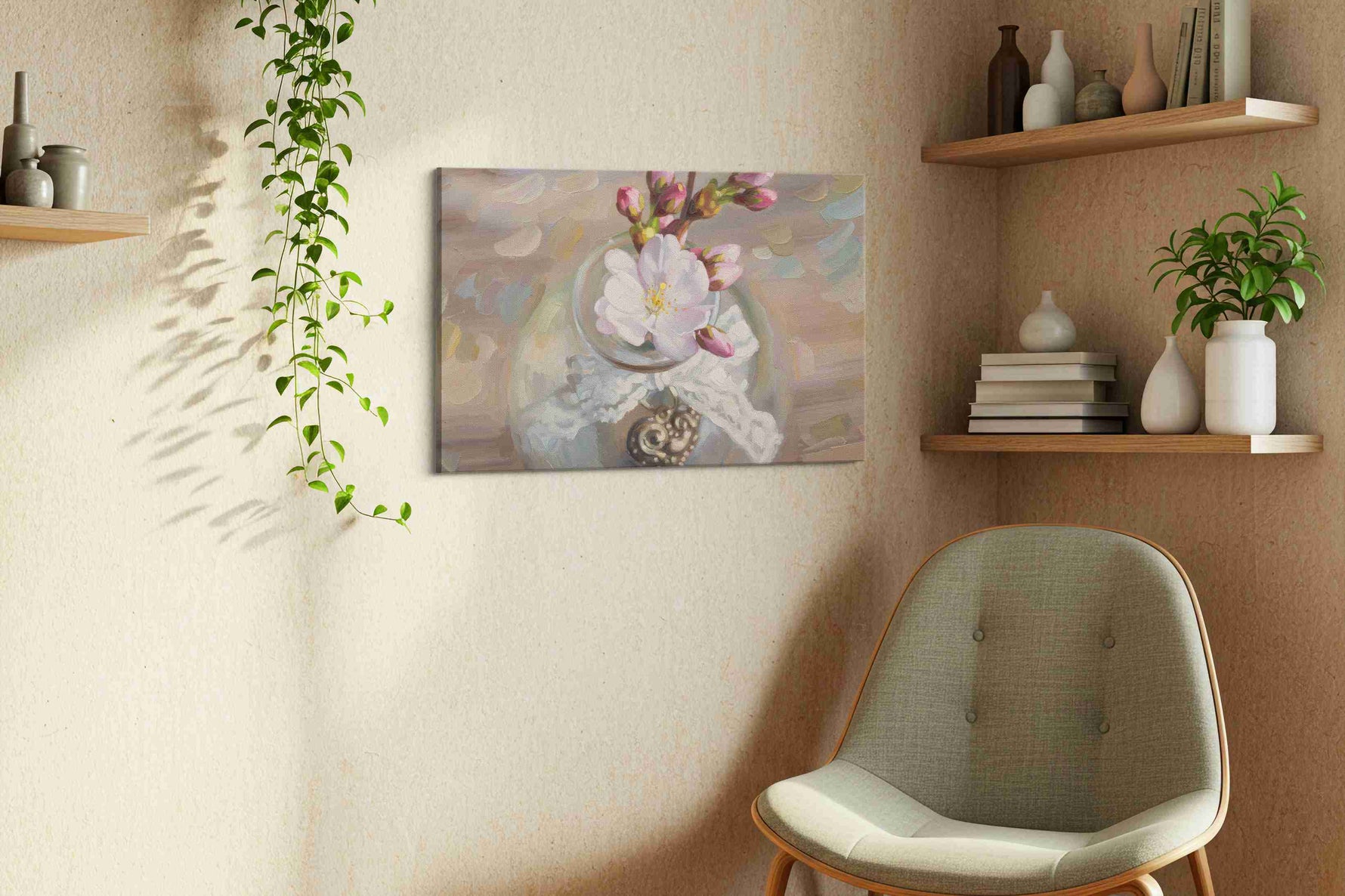Blossoms in Glass Serenity – floral canvas wall art, gallery-wrapped, ready to hang