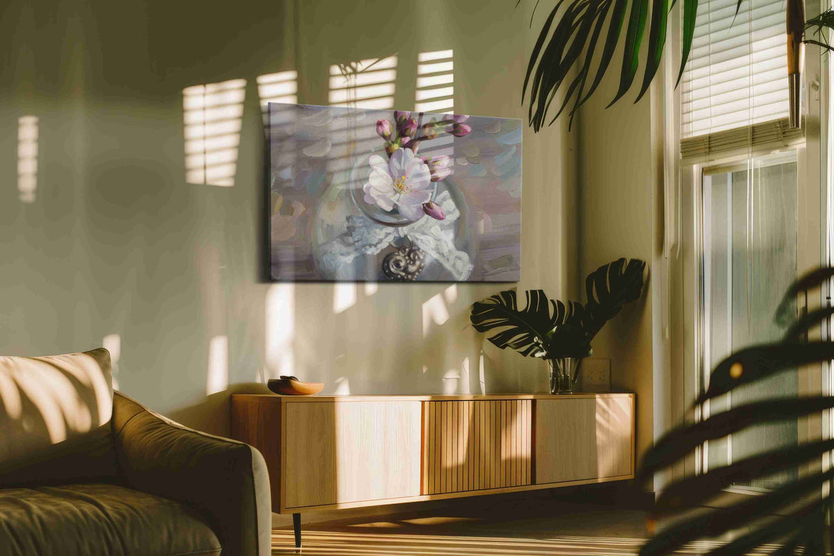 Blossoms in Glass Serenity floral canvas print, hanging on wall