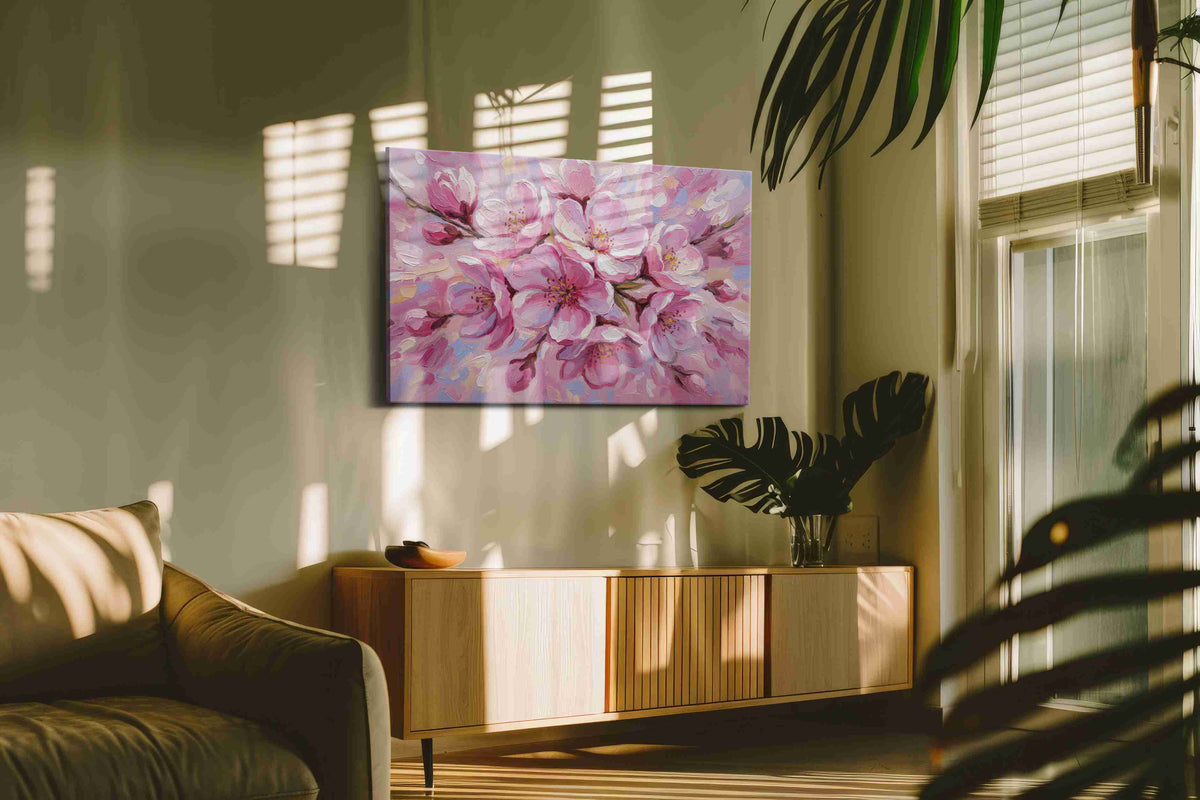 Blossoms in Soft Symphony floral canvas print, on wall, lifestyle preview