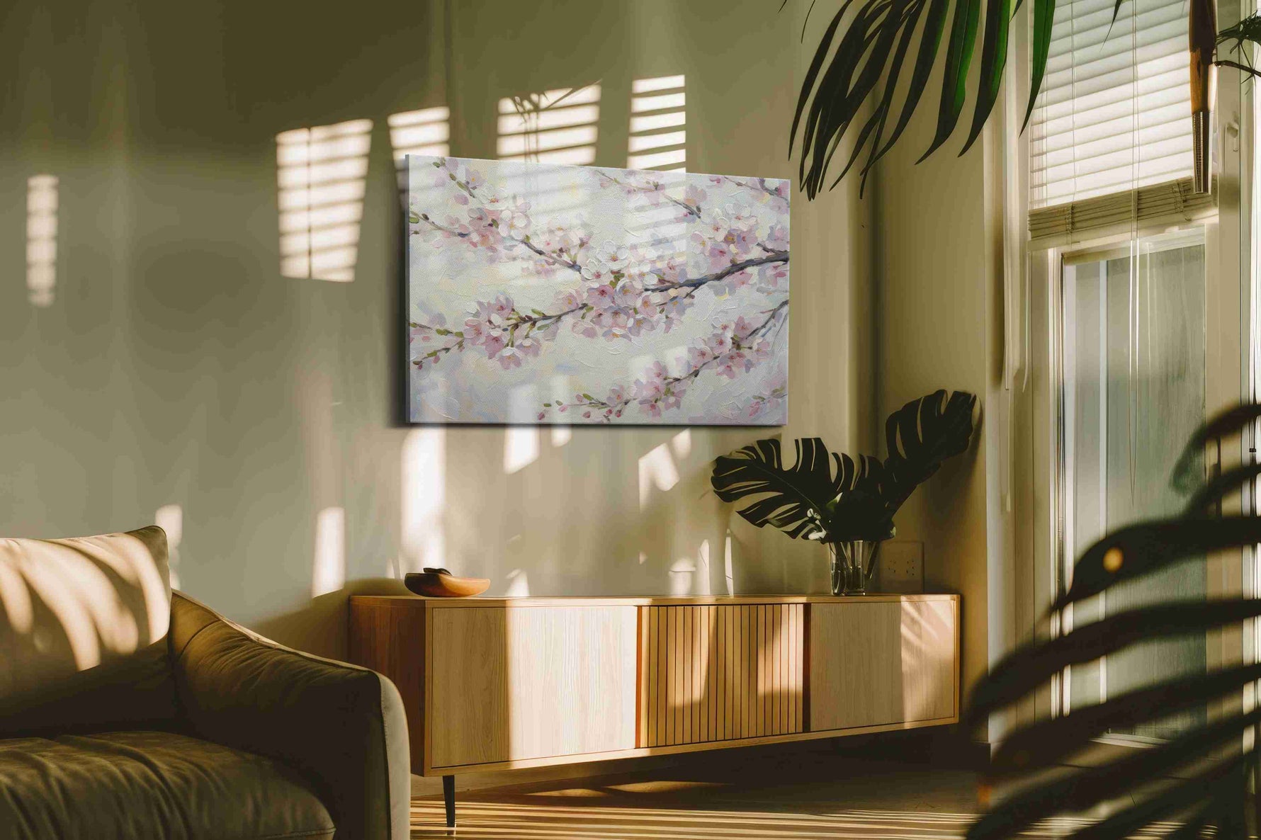 Blossoms of Serenity floral canvas print, on wall, lifestyle preview