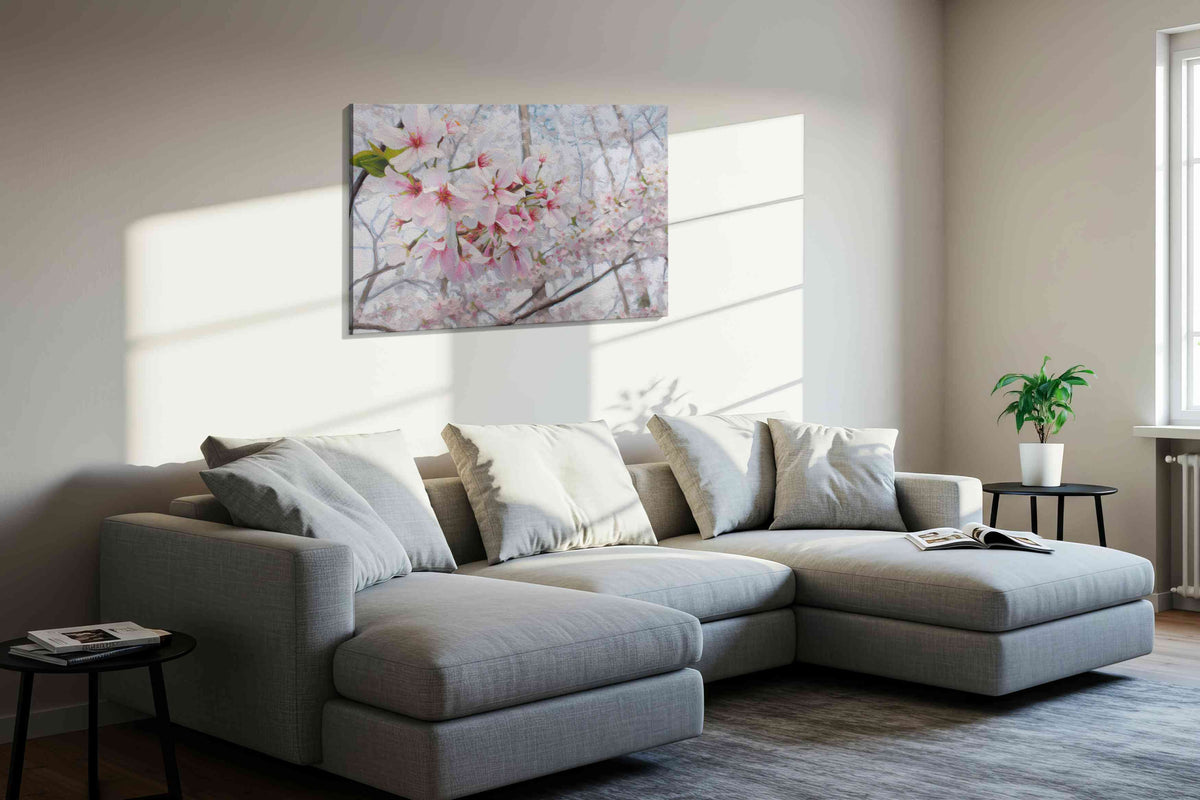 Blossoms of Serenity III floral canvas print, displayed in a living room