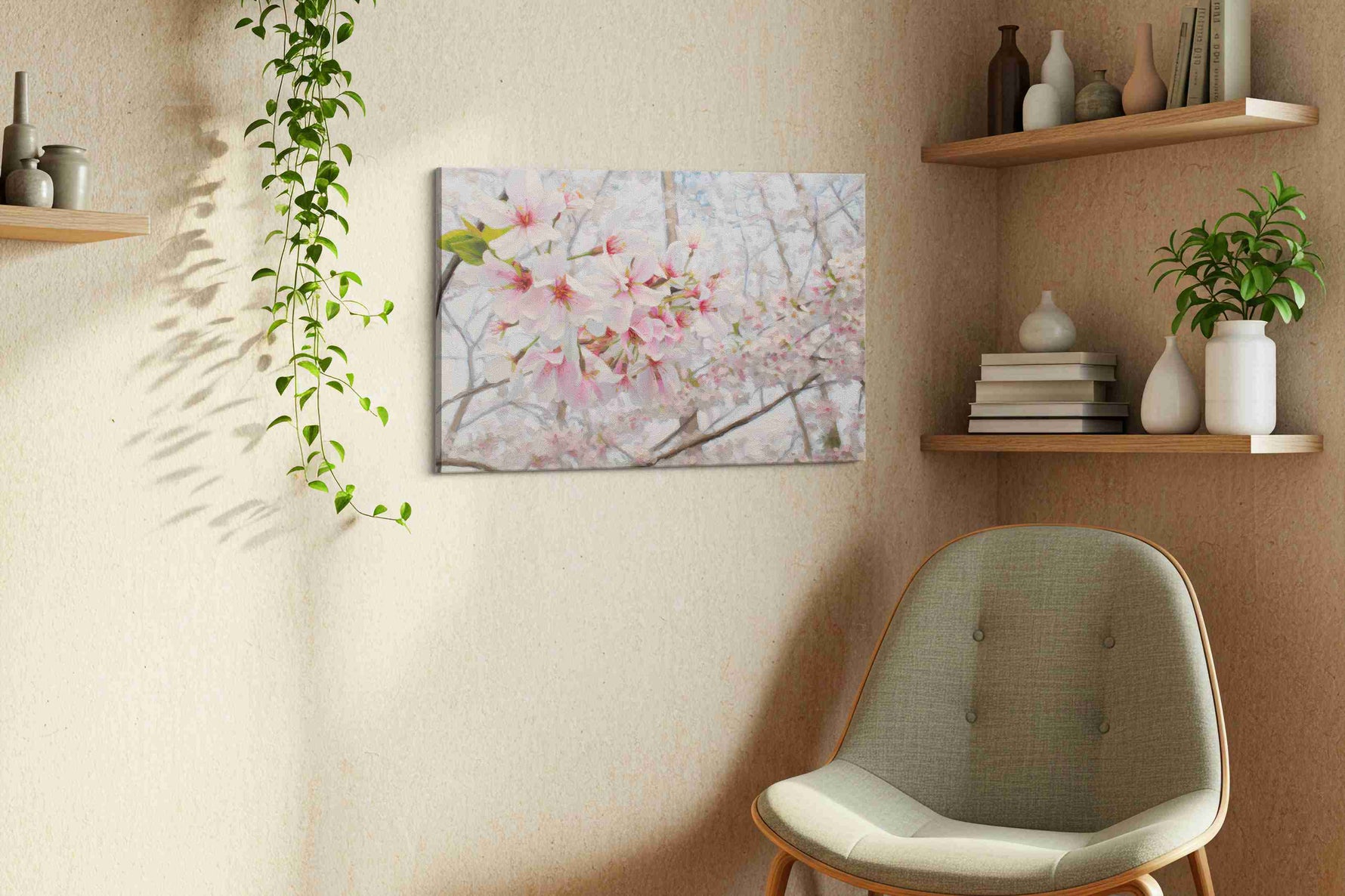 Blossoms of Serenity III floral canvas print styled in a living room
