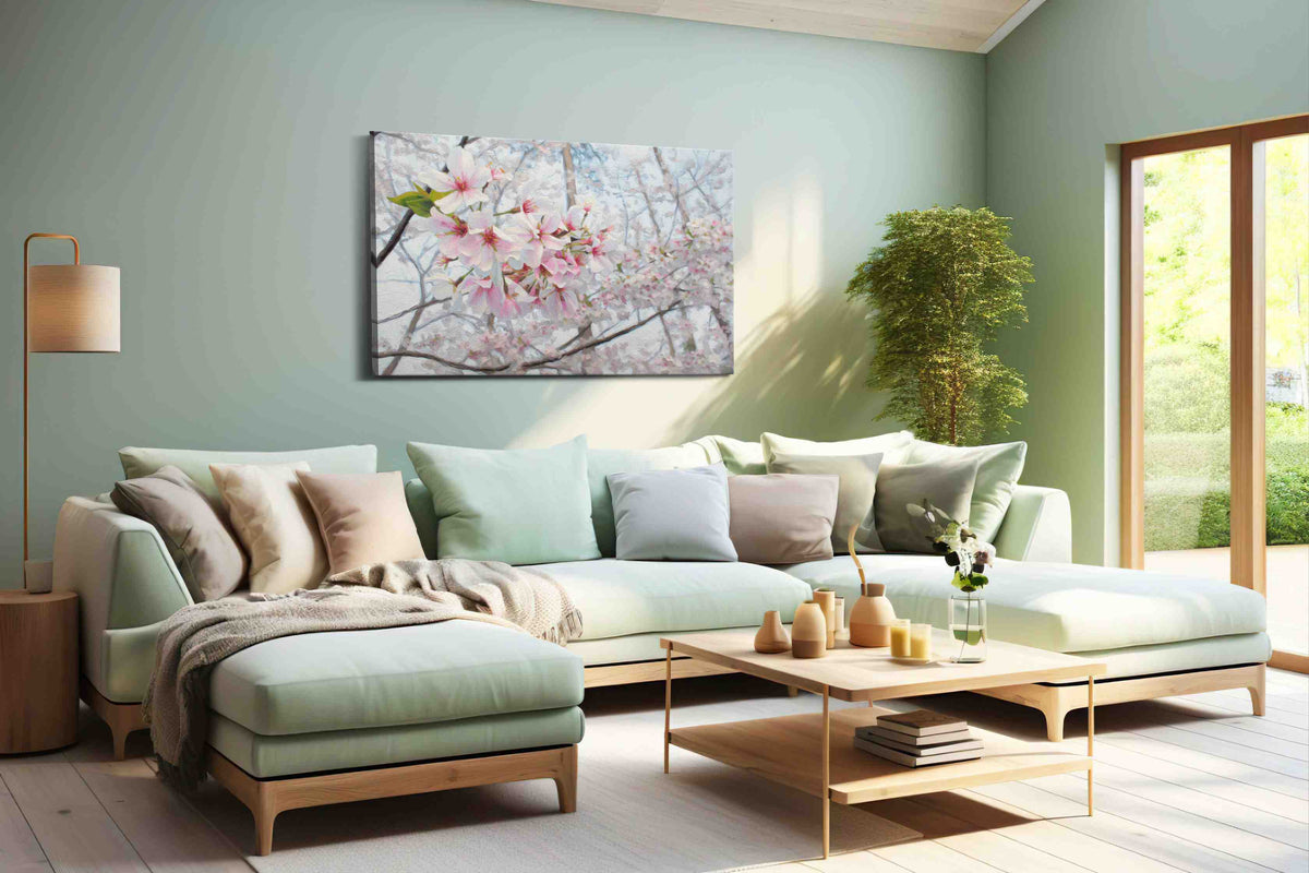 Blossoms of Serenity III floral canvas print, hanging on wall