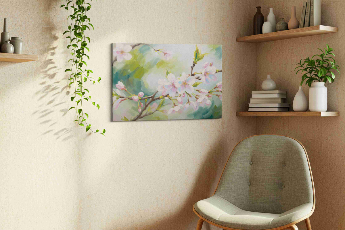 Blossoms of Serenity IV floral canvas print, displayed in a living room
