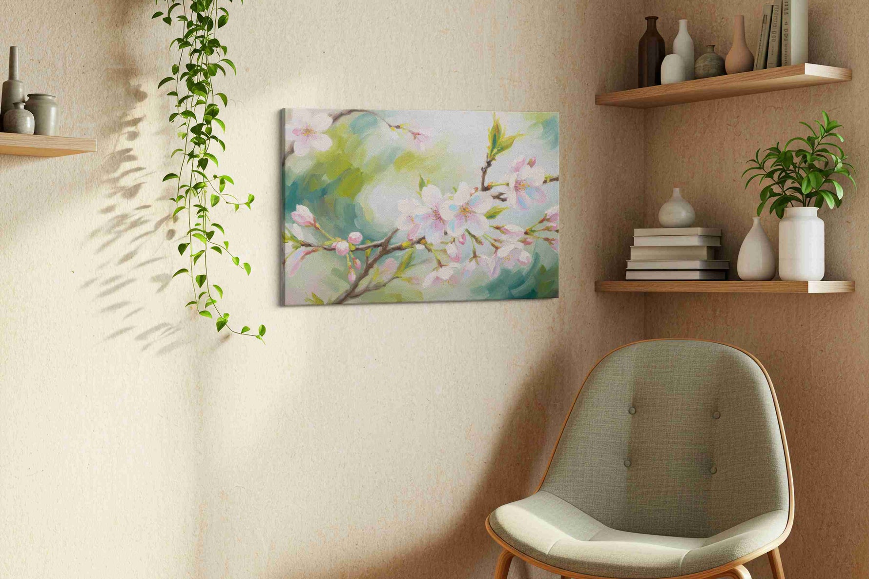 Blossoms of Serenity IV floral canvas print, displayed in a living room