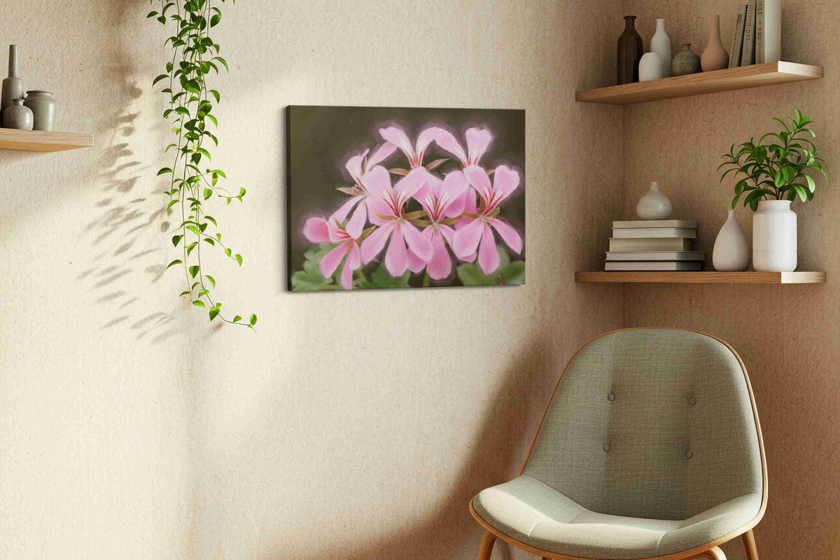 Blush of Blooming Petals floral canvas print, displayed in a living room