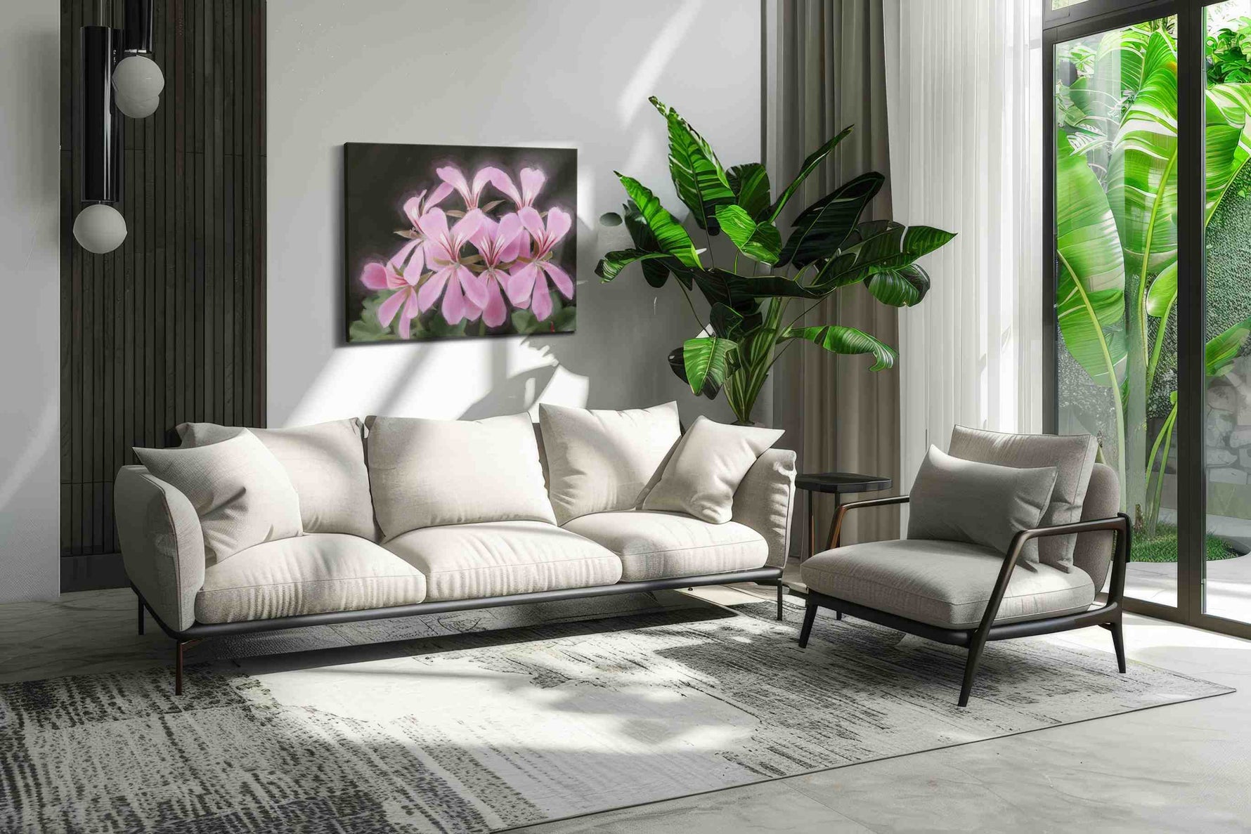 Blush of Blooming Petals floral canvas print in a hung canvas mockup