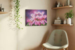 Blush of Twilight Petals floral canvas print, displayed in a living room