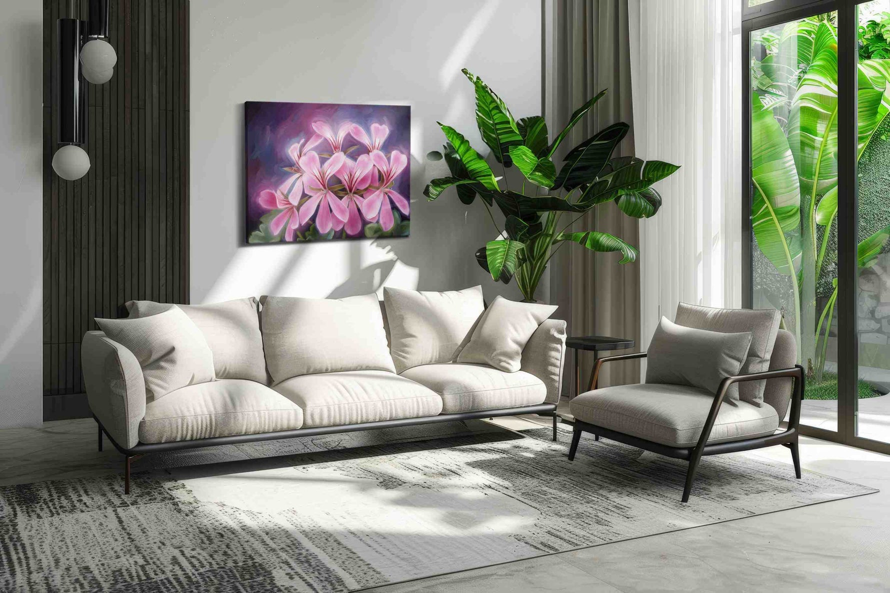 Blush of Twilight Petals floral canvas print, on wall, lifestyle preview
