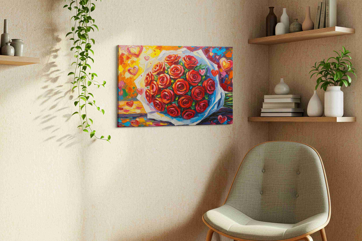 Bouquet of Eternal Blossoms floral canvas print, hanging on wall