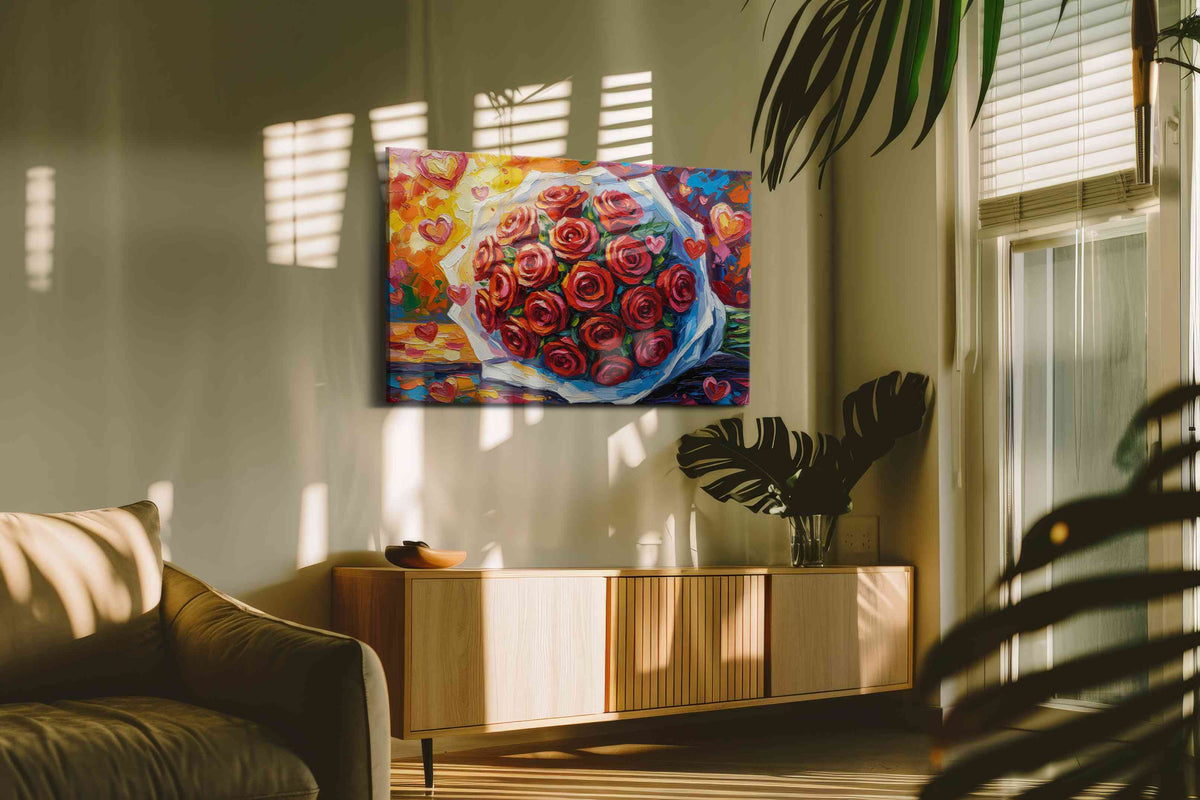 Bouquet of Eternal Blossoms floral canvas print in a hung canvas mockup