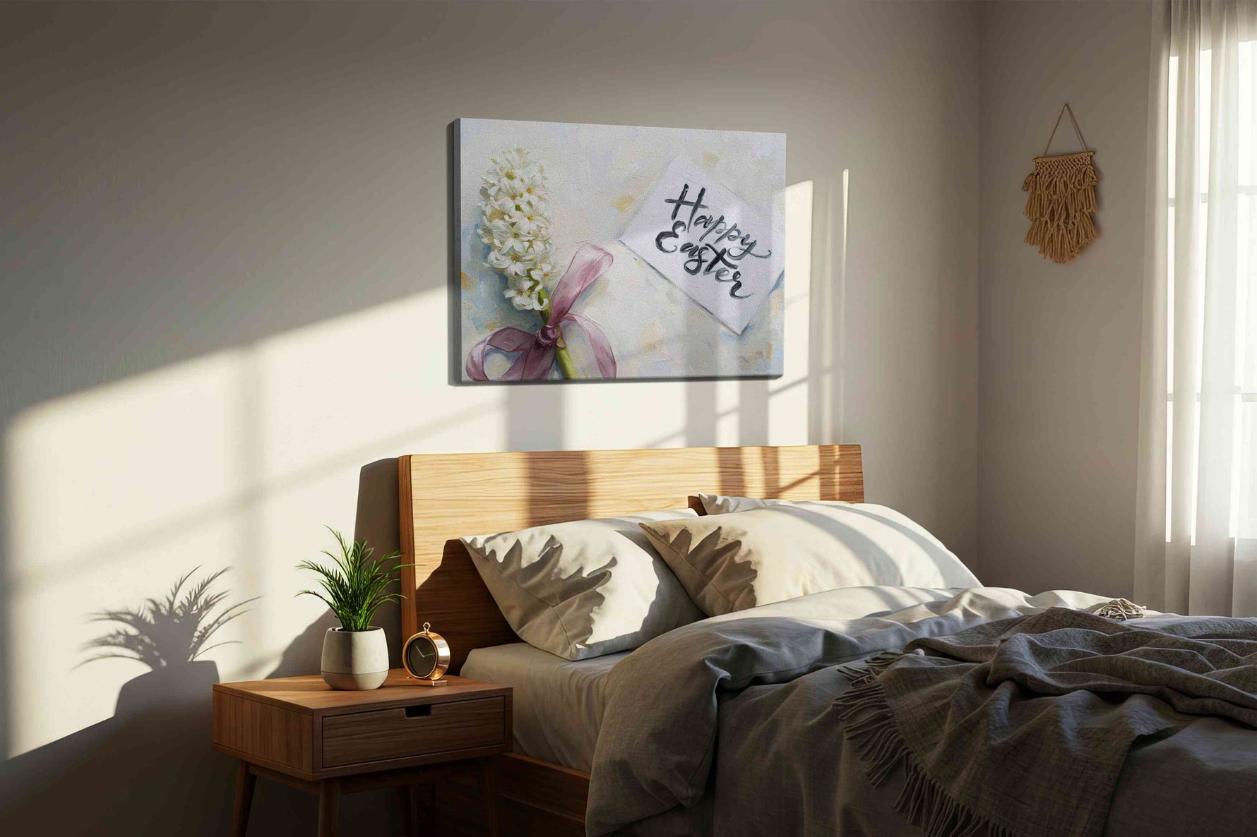 Easter Blossom Joy spring canvas print, displayed in a bedroom