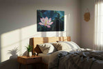 Enchanted Lotus Serenity floral canvas print, displayed in a bedroom