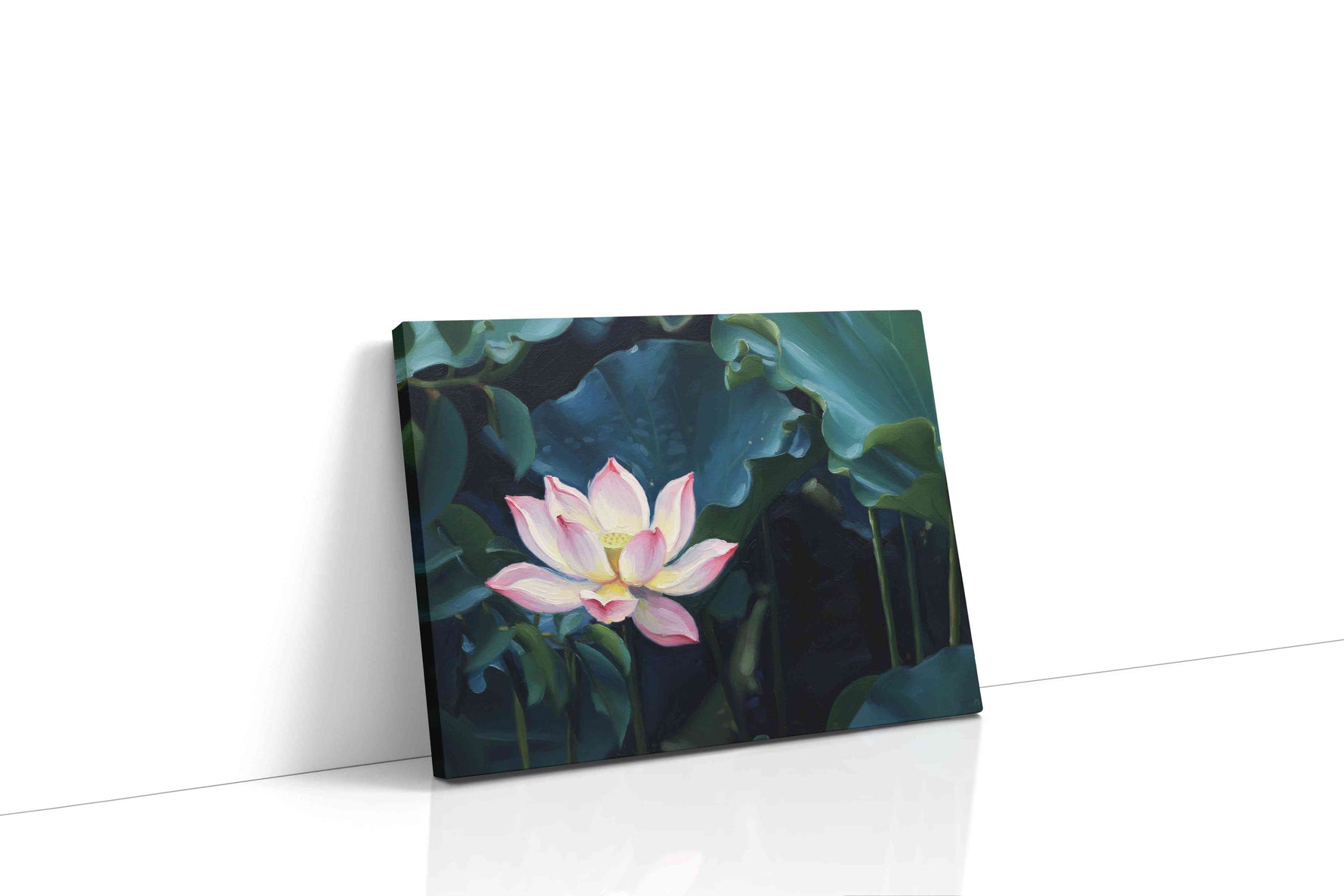 Enchanted Lotus Serenity floral canvas print gallery-wrapped landscape canvas studio shot