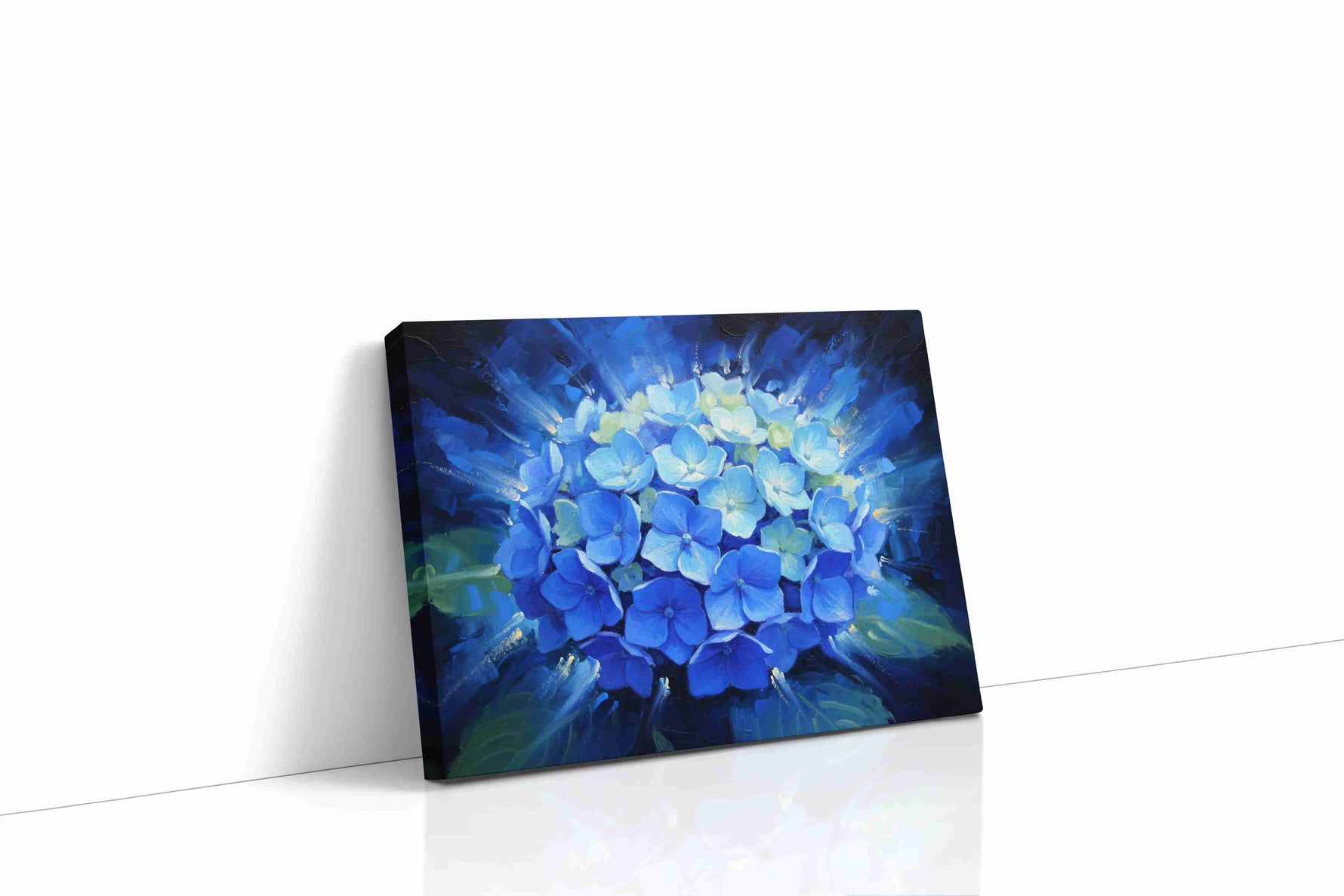 Ethereal Blue Blossoms floral canvas print gallery-wrapped landscape canvas studio shot