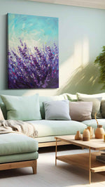 Lavender Dreams at Dawn nature canvas print, hanging on wall