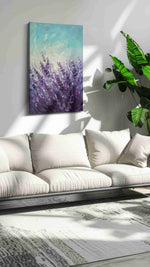 Lavender Dreams in Azure Sky – floral canvas wall art, gallery-wrapped, ready to hang