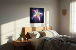 Luminous Lily Radiance floral canvas print, displayed in a bedroom