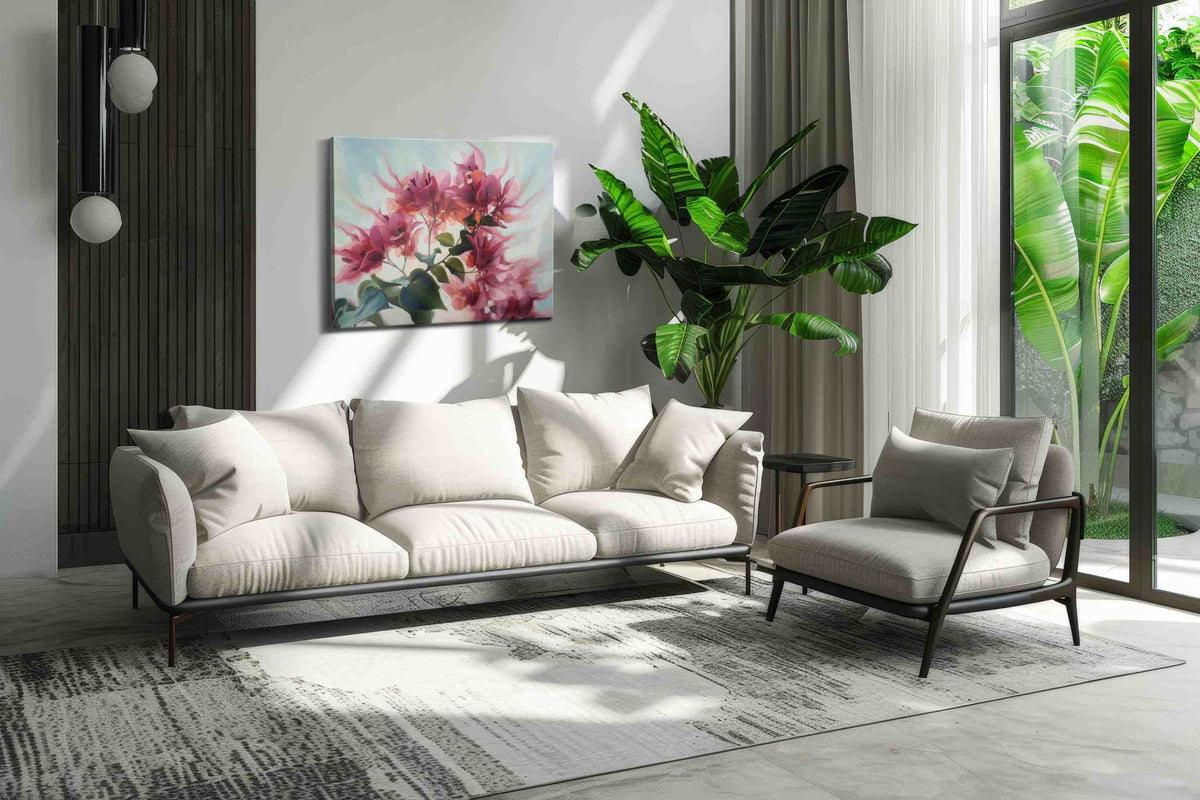Radiant Blooms in Light floral canvas print in a modern interior mockup
