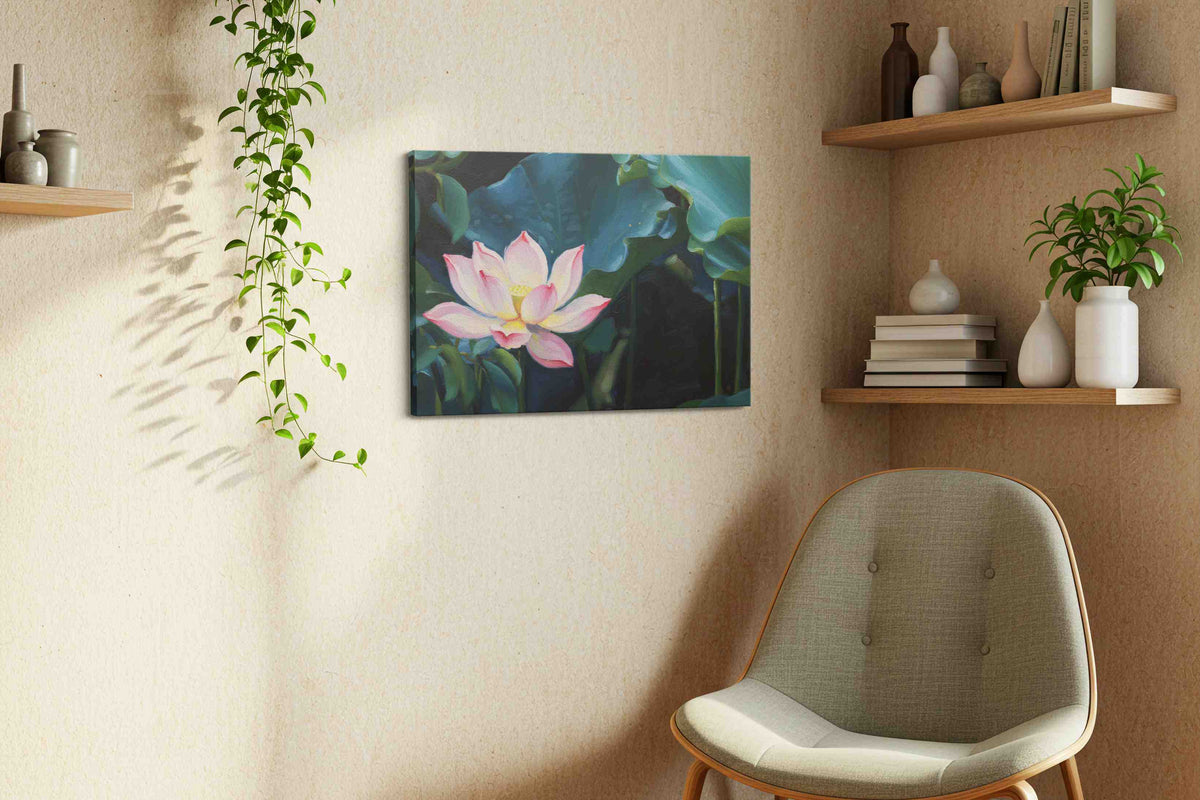 Serenity in Bloom floral canvas print in a living room scene