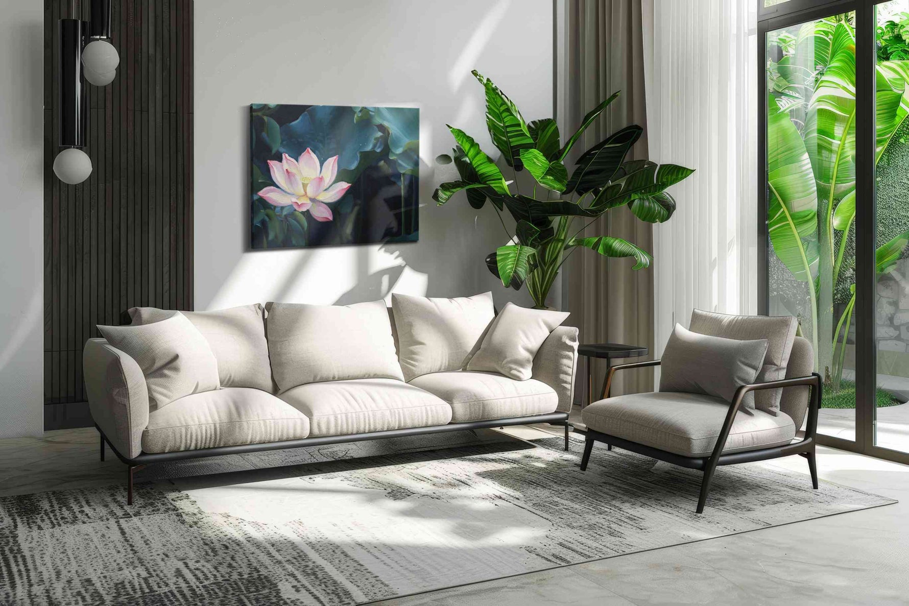 Serenity in Bloom floral canvas print in a modern interior mockup