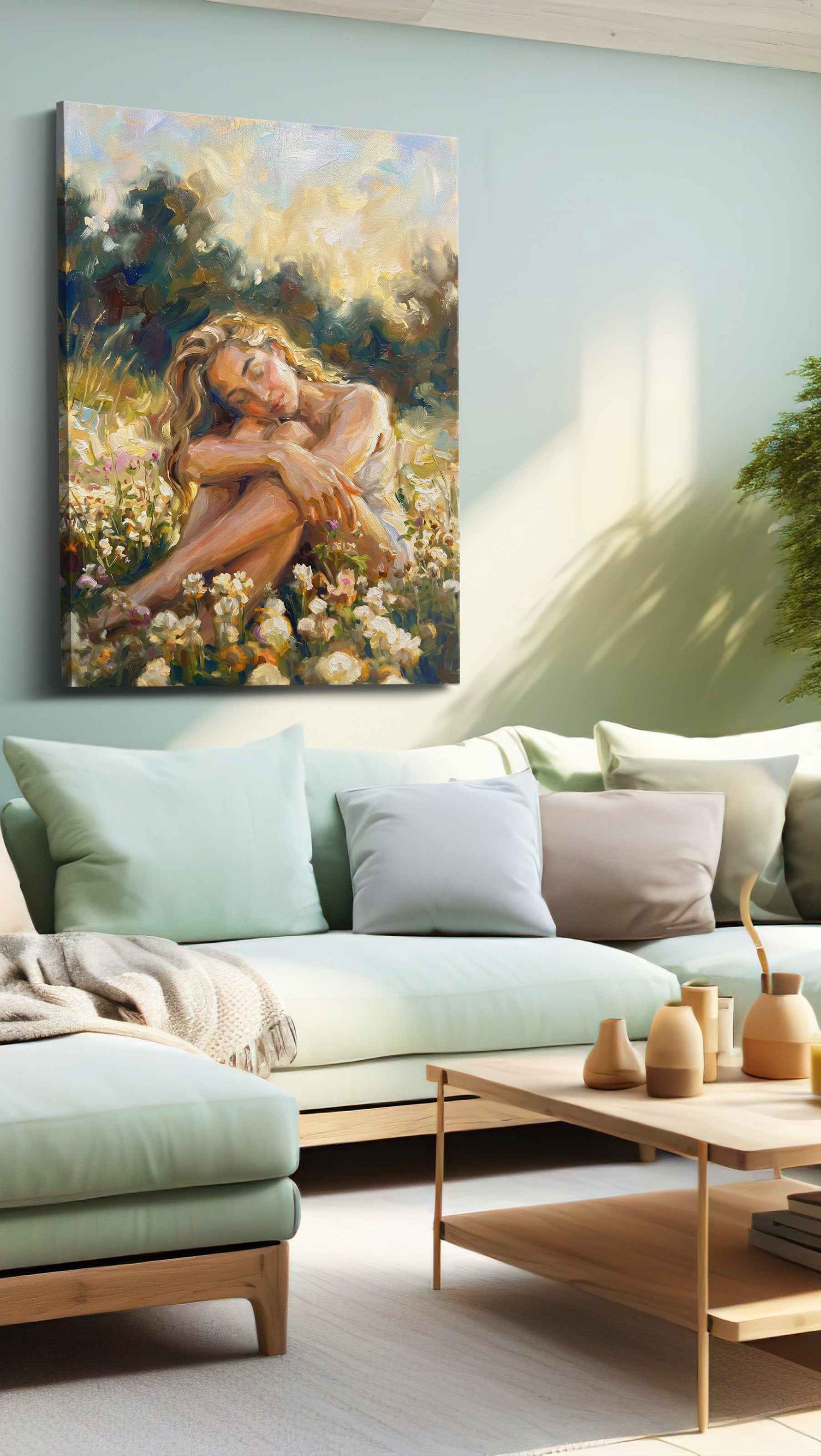 Serenity in Blossoms landscape canvas print, hanging on wall