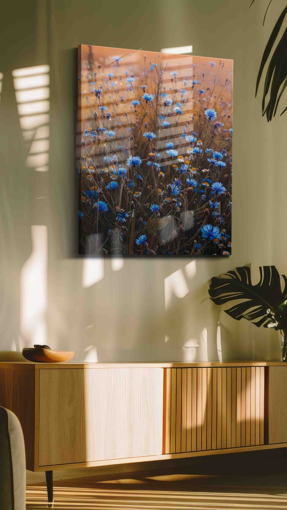 Twilight Meadow Symphony floral canvas print in a hung canvas mockup